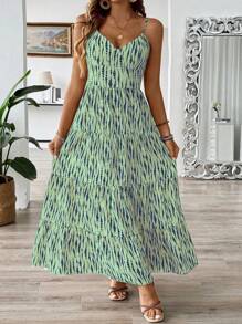 Breezaya Plus Size V-Neck Backless Tie Up Long Dress, Fashion Dress
