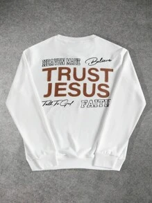 Manfinity EMRG Plus Size Men's Casual Loose Fit Slogan Print Sweatshirt - White - View 2