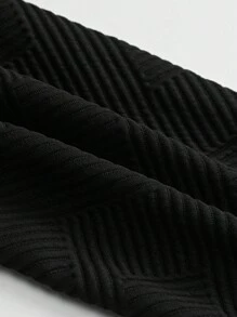 SHEIN LUNE Plus Size Casual Versatile Black Textured Bomber Jacket Fall Winter Cloth For Women Autumn - Black - View 3