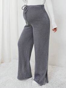 SHEIN Maternity Adjustable Drawstring Wide Leg Pants - Grey - View 5