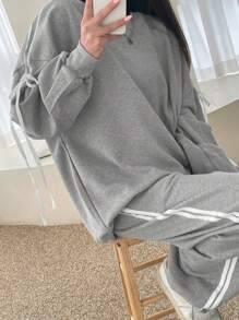 DAZY Sudadera con capucha de mujer de línea térmica simple y sólida, informal, con cordón, de manga larga, ropa de otoño - Gris - Ver 8
