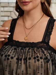 SHEIN Clasi 大码女式纯色蕾丝拼布无袖上衣