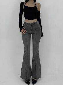 DAZY Women's Simple Daily Flared Leg Denim Jeans