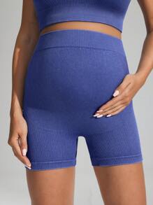 SHEIN Women's Baby Blue Seamless Maternity Shorts,Summer Gym Sportswear For Pregnant Women,Soft Fabric Supports Belly,Casual Tight-Fitting Daily Wear - Blue - View 4