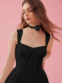 Enchnt 女士纯色粗肩带无袖吊带连衣裙，夏季