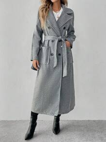 SHEIN Clasi Abrigo gris largo y sencillo para mujer