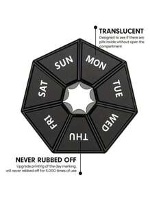 SHEIN 1Pc One Week 7-Point Pill Box Round, 7-Grid Carry-On Weekly Sub-Package Small Pill Box, Mini 7-Day Portable Pill Accessories Box, Decorations, Gifts,Back To School