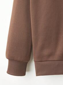 SHEIN LUNE 万圣节幽灵蝙蝠印花圆领女式运动衫 - 咖啡棕 - 查看 4