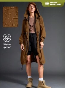 In My Nature In My Nature Impermeabile con cappuccio a cordino di colore unito, giacca da donna, cappotto marrone da donna