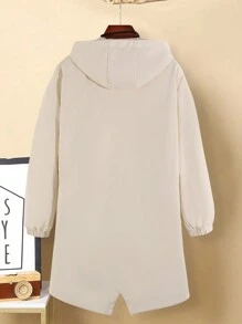 Tween Boy Casual Versatile Loose Fit Hooded Zipper Functional Outdoor Mid-Length Trench Coat