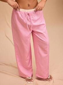 Forever 21 Plus Women's Fashionable Pink Striped Waist Elastic Drawstring Pants - Baby Pink - View 3