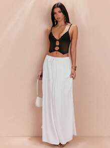 SHEIN BAE Women's Solid Color Lace Patchwork Camisole - Black - View 2