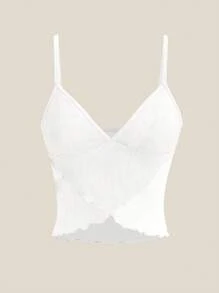 SHEIN ICON Women Solid Color Spaghetti Strap Mesh Sheer Back Camisole Top - White - View 2