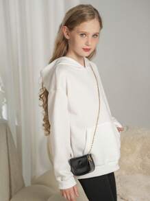 SHEIN Tween Mädchen Sweatshirt mit Buchstickerei auf der Rückseite, Herbst/Winter 2024 Neuheit - Weiss - Übersicht 4