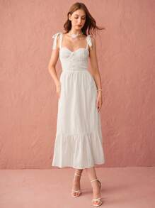 Enchnt Women Solid Color Simple Casual Spaghetti Strap Dress - White - View 5