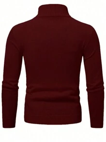 Manfinity Mode Men's Casual Solid Turtleneck Sweater, Autumn/Winter , Long Sleeve Top - Burgundy - View 2
