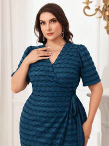 Modelyn Vestido elegante de talla grande para mujer con escote en V, parches de lentejuelas y cintura retorcida