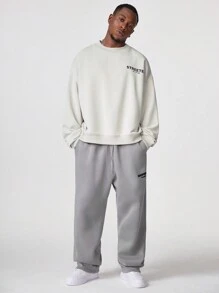 Manfinity VCAY Men's Letter Print Long Sleeve Pullover Sweatshirt, For Fall Winter - Khaki - View 4