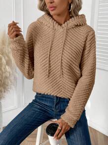 SHEIN LUNE 温暖蓬松的粉色女式运动衫、长袖上衣 - 棕色 - 查看 1