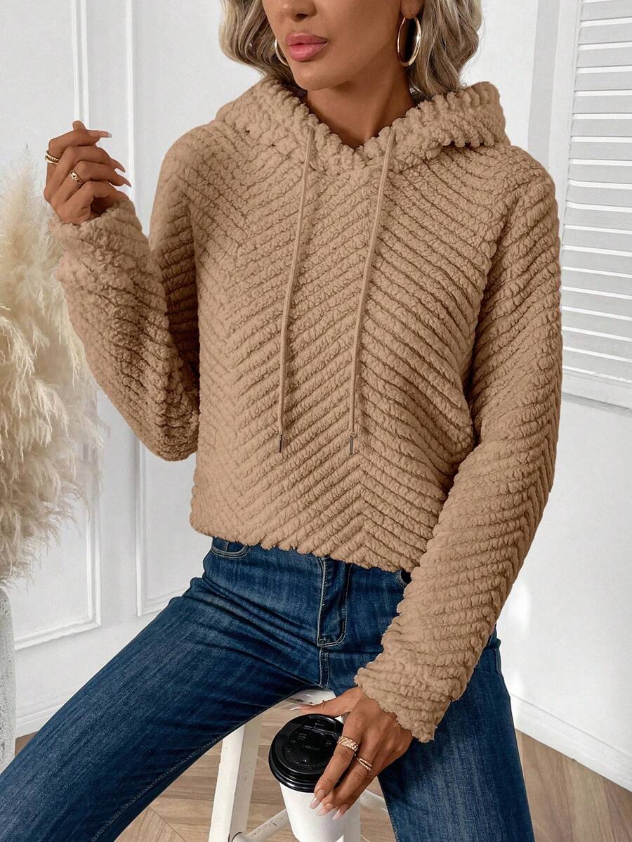 SHEIN LUNE 温暖蓬松的粉色女式运动衫、长袖上衣 - 棕色 - 查看 1