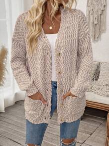 Chiquease Women's Solid Color Button Front Long Sleeve Cardigan With Pockets - Dusty Pink - View 5