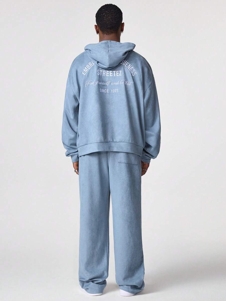 Manfinity VCAY Men's Embroidered Loose Knitted Sweatshirt Set - Baby Blue - View 1