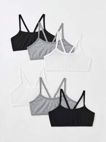 SHEIN 6pcs/Set Tween Girls' Simple, Soft And Breathable Camisole Training Bras Set - Multicolor - View 1