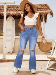 Breezaya Quần Jeans Ống Loe Túi Xé Size Lớn Thường Ngày - Rửa nhẹ - Xem 6