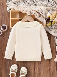 SHEIN Vintaside Kids Quần áo mùa đông cho bé gái, Quần áo cho bé gái 18 tháng, Quần áo mùa thu dễ thương, Áo len cardigan thỏ bông thêu hoa cổ điển, Áo len dệt kim viền bèo nhún dễ thương - Nhiều màu - Xem 2