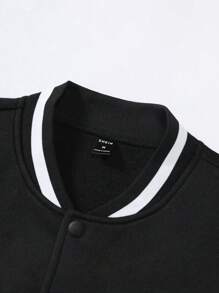 Manfinity Homme Áo khoác Varsity họa tiết sọc kẻ Slogan cho nam, tay dài, khối màu, áo khoác bóng chày, bạn bè - Đen và trắng - Xem 5