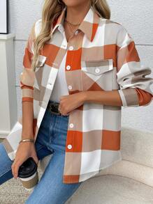 Chiquease Camisa de manga larga a cuadros para mujer, chaqueta casual