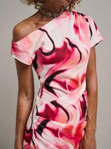 SHEIN Unity 女士时尚扎染不对称领连衣裙，夏季 - 彩色 - 查看 8