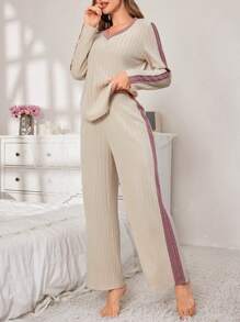 Snug Zone Women Colorblock Casual Loungewear Set Cozy Outfit, Fall Winter Clothes - Multicolor - View 5