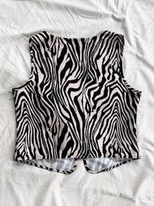 Soleia 休闲度假斑马纹系带无袖蓝白上衣 - 黑色 - 查看 2