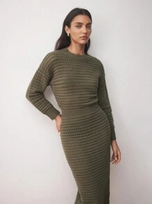 BizChic 女士优雅办公室修身长袖针织连衣裙秋季服装优雅连衣裙秋季连衣裙 - 橄欖綠 - 查看 6