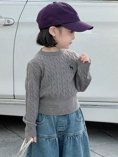 Dazy Kids 适合春季和秋季的年轻女孩休闲独角兽刺绣毛衣