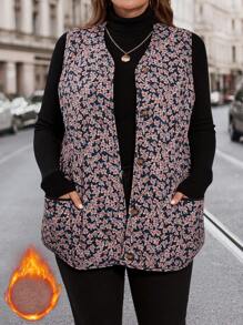 Plus Size Sleeveless All-Over Ditsy Floral Casual Jacket - Multicolor - View 1