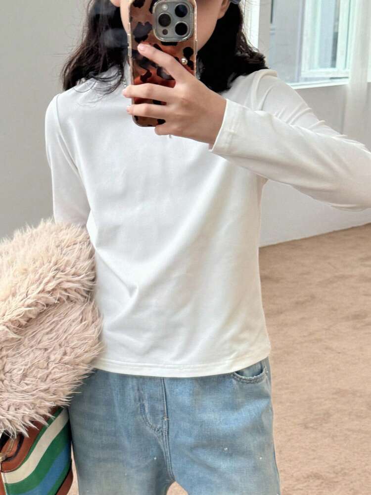 Tween Girl Solid Color All-Match T-Shirt