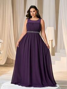 Faeriesty 加大码雪纺正式礼服，饰有水钻细节，披肩设计，适合晚宴、婚礼宾客、毕业典礼、晚宴派对、夏季度假等场合。 - 紫色 - 查看 4