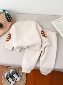 2pcs Baby Boys Casual Khaki Golf & Horse Embroidery Sweatshirt And Sweatpants Set, Suitable For Outings, Gatherings And Photo Shoots In Autumn And Winter