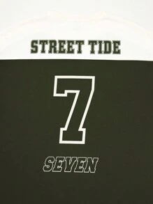 Manfinity Joysei Camiseta de cuello redondo de manga corta con estampado de bloques de color, estilo de camiseta de baloncesto y fútbol para hombres - Verde militar - Ver 8