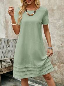 EMERY ROSE Đầm thường ngày tay ngắn màu trơn cho nữ - Màu xanh Bạc hà - Xem 6