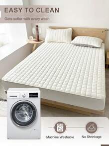 1 pieza Sábana ajustada acolchada sólida, ropa de cama, protector de colchón, cubrecama, sábana, textil para el hogar acogedor, protector de colchón transpirable y antipelusas, decoración del hogar, cubrecama decorativo de unicolor para dormitorio y dormitorio, se ajusta a todas las camas - individual, doble, queen, king, apto para todas las estaciones, lavable a máquina, cubrecama antipolvo, antideslizante, no incluye almohada ni funda de almohada, de vuelta al colegio