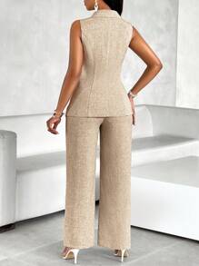 SOLERSUN 纯色通勤西装背心和裤子 - 卡其色 - 查看 2