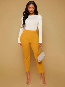 SHEIN SXY 素色側拉鏈緊身褲 - 芥末黃 - 查看 6