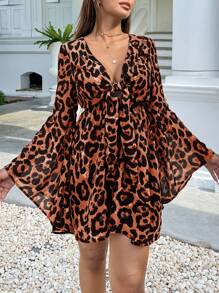 SHEIN VCAY Vestido de vacaciones con estampado de leopardo para mujer