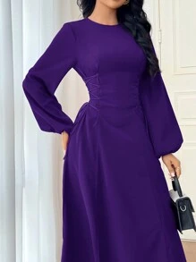 Modelyn Đầm Maxi Tay Dài Đơn Giản Hàng Ngày Màu Trơn Cho Nữ Đầm Maxi Tay Dài Thanh Lịch Cho Buổi Tối Đầm Dạ Hội Dài - Màu tím - Xem 6