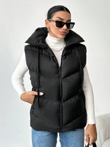EURMUSE BLACK PUFFER SLEEVELESS WINTER COAT - Black - View 4