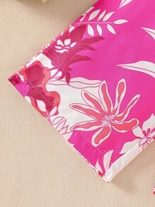 SHEIN 2pcs/Set Young Girls Summer Beach Vacation Outfits - Flutter Sleeve Top And Wide-Leg Elastic Waist Pants - Hot Pink - View 3