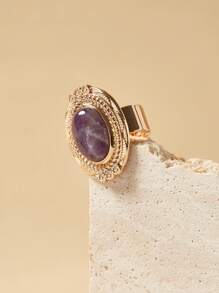 SHEIN Anillo vintage elegante con gema morada